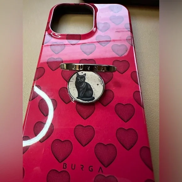 BURGA iPhone 14 Pro Max Heart Case with attached Black Cat Ring - Picture 9 of 15